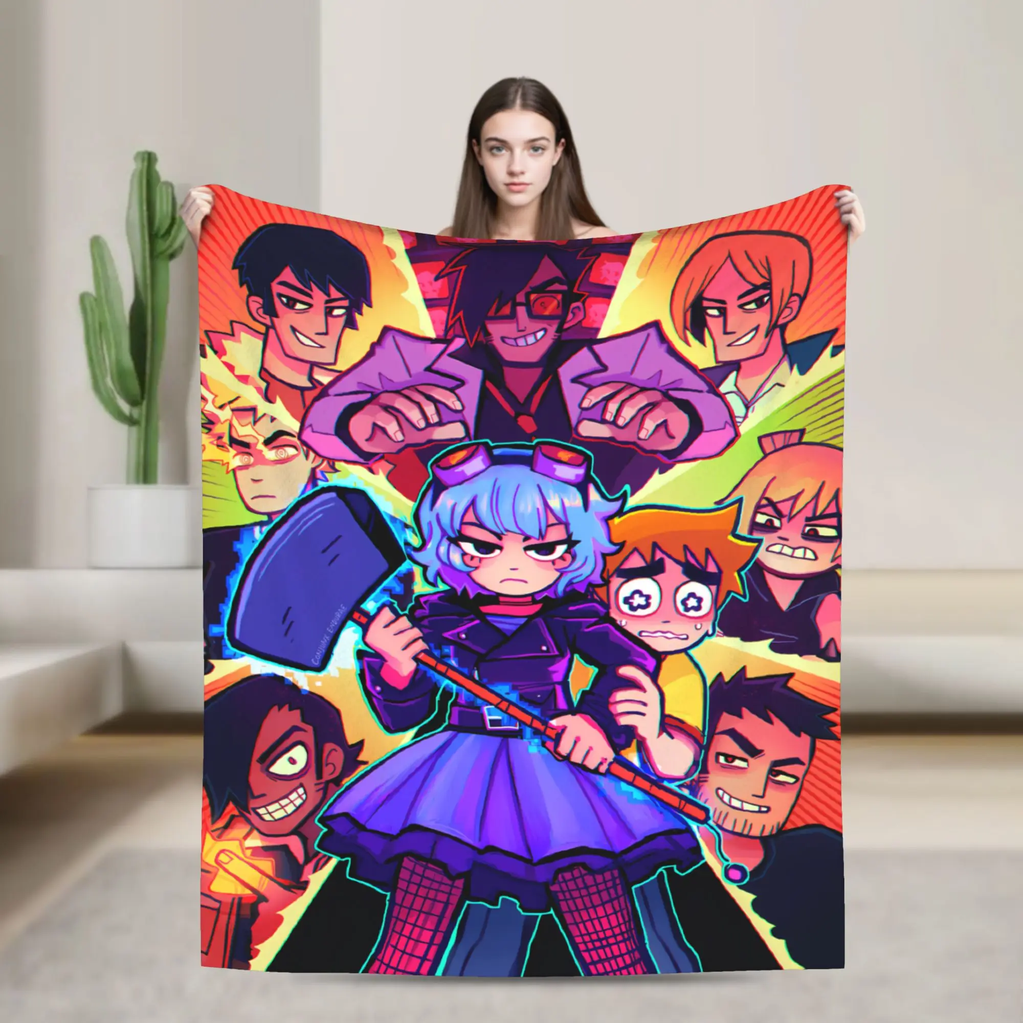 Scott Pilgrim Purple Squad Flannel Blanket Winter  Soft Throw Blanket for Kids Adult Home Decor Pattern Bedspread Sofa Bed Cover