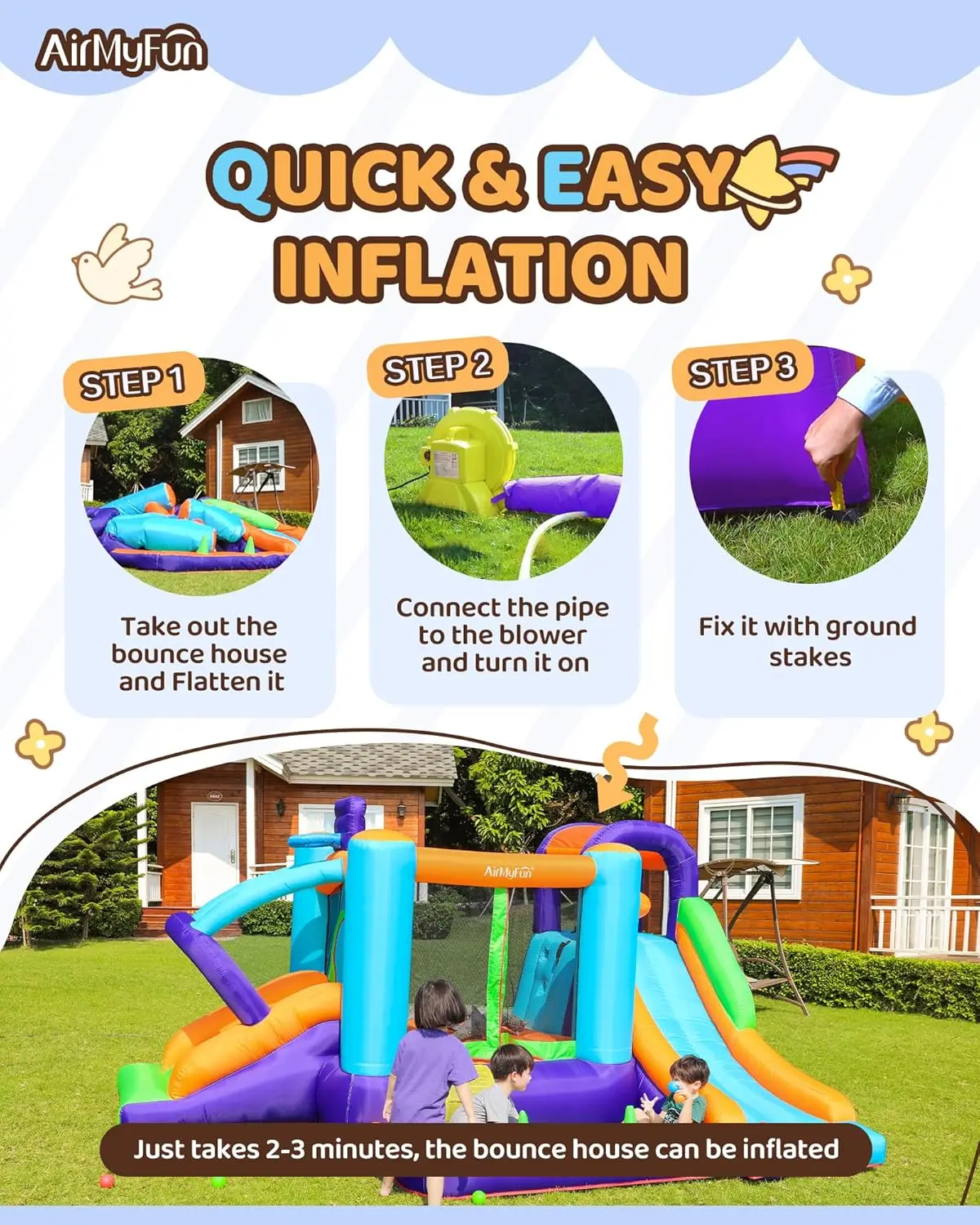 House for Kids and Toddler, Inflatable Bouncy Castle with Blower Outdoor Indoor Backyard Jumping