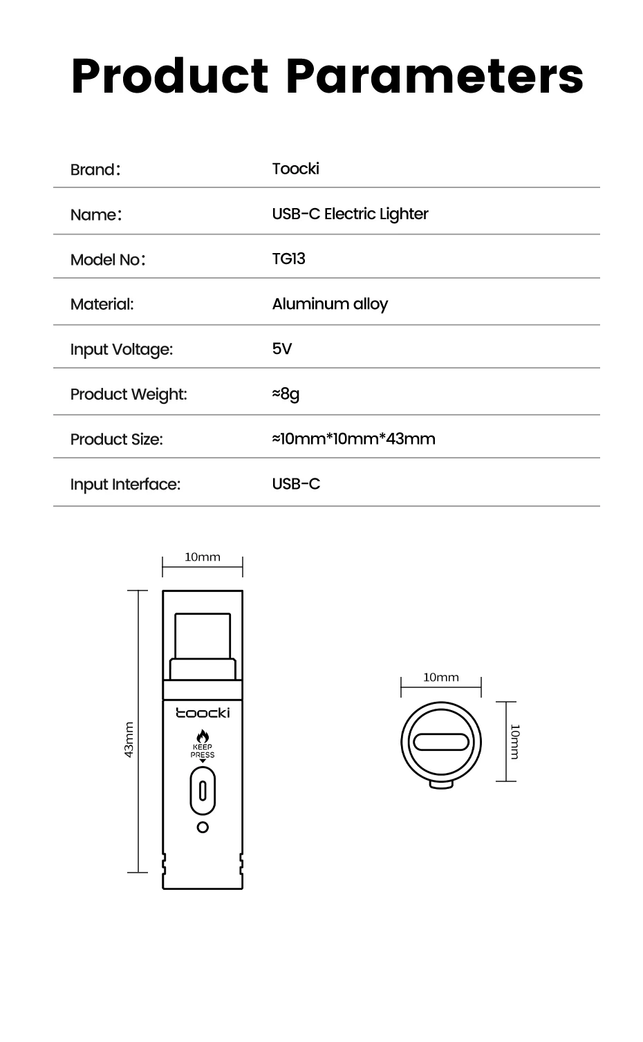 Toocki TG13/14 Typ-C Mini-Elektrofeuerzeug Plug&Play Blow to Light Mobiler Zigarettenanzünder Flammenlos Winddicht Schnelle Zündung – Detail 15