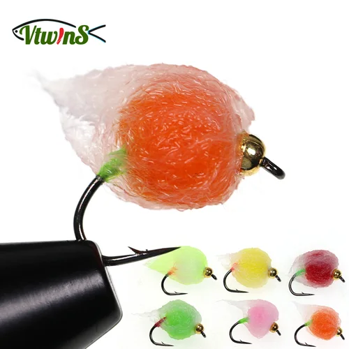 Imagen 1 del producto Vtwins Bead Head Glo Bug salmón huevo mosca salmón pez ovillo moscas húmedas hundimiento rápido trucha señuelo Steelhead pesca cebo Artificial señuelo