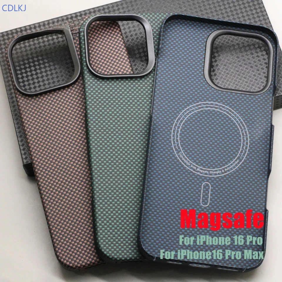 

High-End Magnetic Woven Carbon Fiber iPhone Case Aramid Fiber Cover Magsafe Charging Compatible with iPhone 16/15/14 pro Max