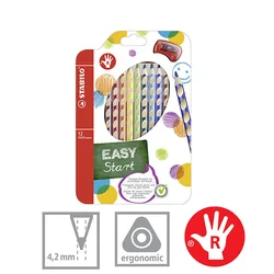 STABILO – crayons de couleur EASYcolors, pour droitiers, poignée confortable avec affûteur, couleurs assorties (portefeuille de 12)