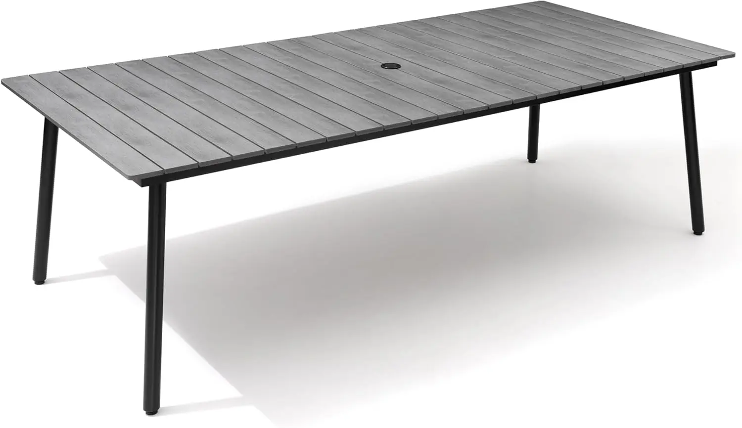 

95 Patio Outdoor Dining Table for 8 10 Weather Resistant Aluminum Frame with Wood Grain Top Umbrella Hole for Deck Gatherings