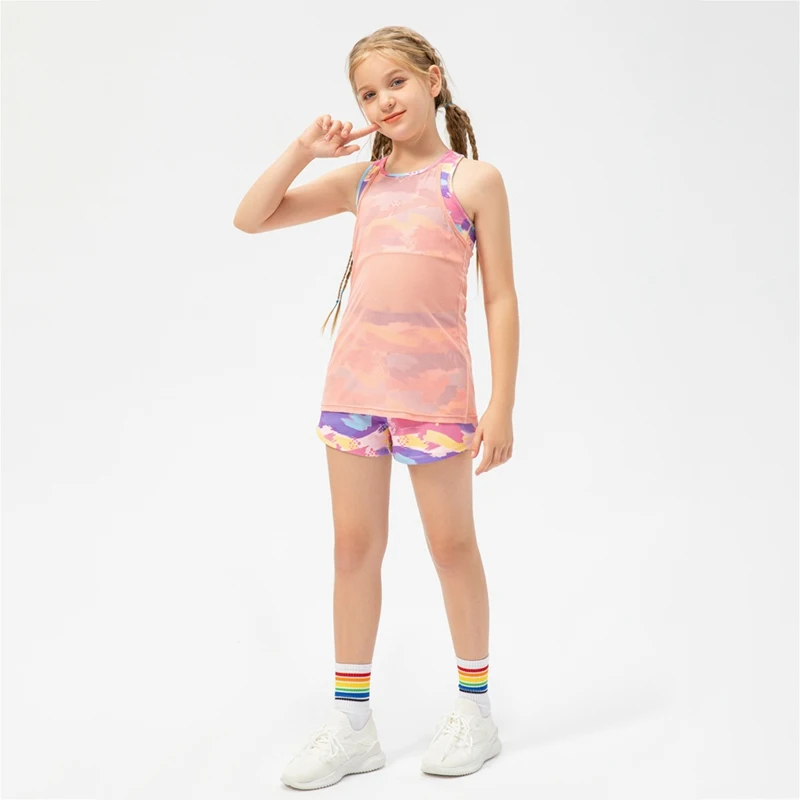 Children's Clothing T-Shirt Kids Girls Clothes Sleeveless Dance Sense Sports Quick-drying Yoga Vest Casual Girls Tops 5-12 Years