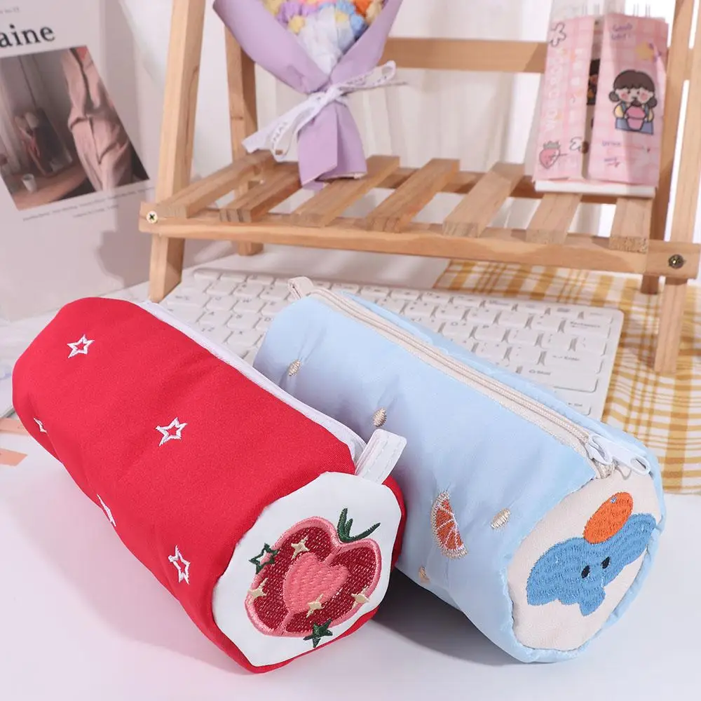 

Cute Elephant Pencil Case Pouch Tomato Pillow Shape Embroidery Pen Case Stationery Box Zipper Desk Storage Bag Kid