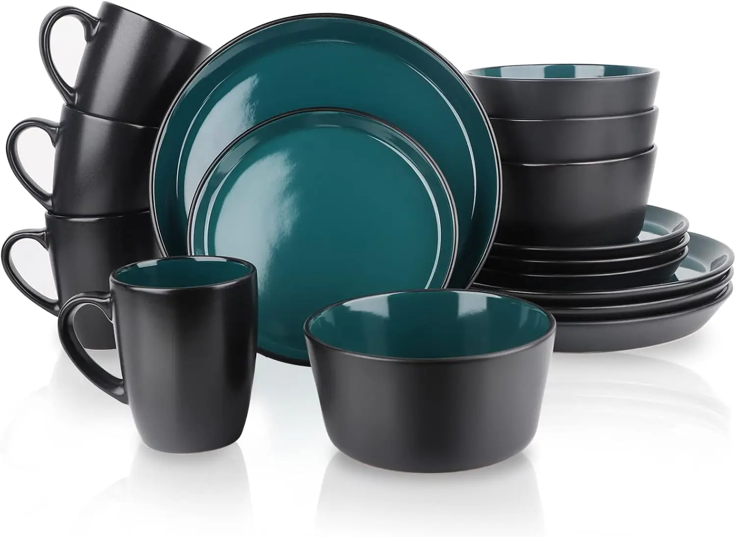 

Plates and Bowls Sets, 16 Pieces Dinnerware Sets, Dishes Set for 4, Christmas, Kitchen Set is Home Essentials, Dark Green & Blac