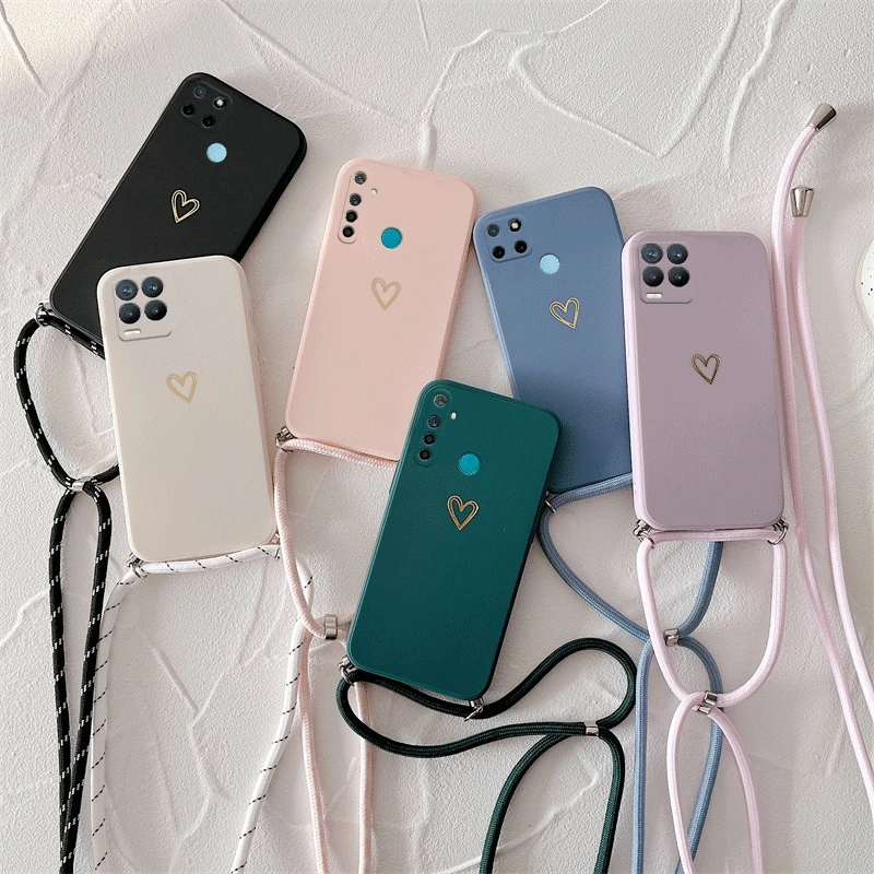 Crossbody Lanyard Silicone Phone Case For Oppo Realme 8 Pro XT X2 5 5I 5S 6 6S C11 C15 V3 C12 C2 C35 C33 C21 C31 9I Cover