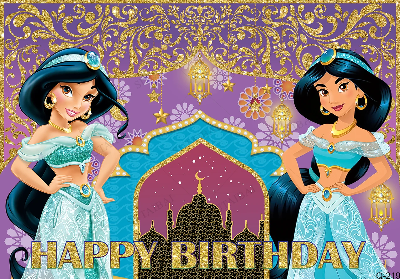 Disney Aladdin Castle Jasmine Princess Backdrop Girls Birthday Party Photo Background Baby Shower Photocall Decoration Banner