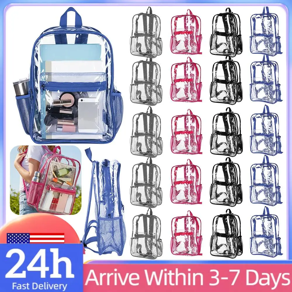 

48/72 Pack Clear Backpack Heavy Duty 15'' Transparent Bag See Through Backpack for College Work Travel Security Stadium Approved