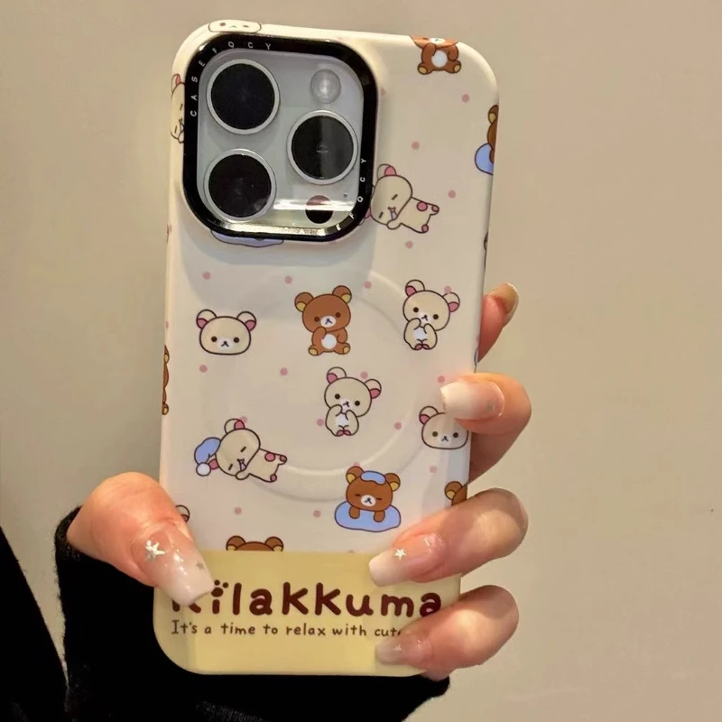ثلاثية الأبعاد لطيف الكرتون Rilakkuma الدب حامل قبضة مغناطيسي Magsafe اللاسلكية تهمة جراب هاتف آيفون 17 16 15 14 13 برو ماكس غطاء #2