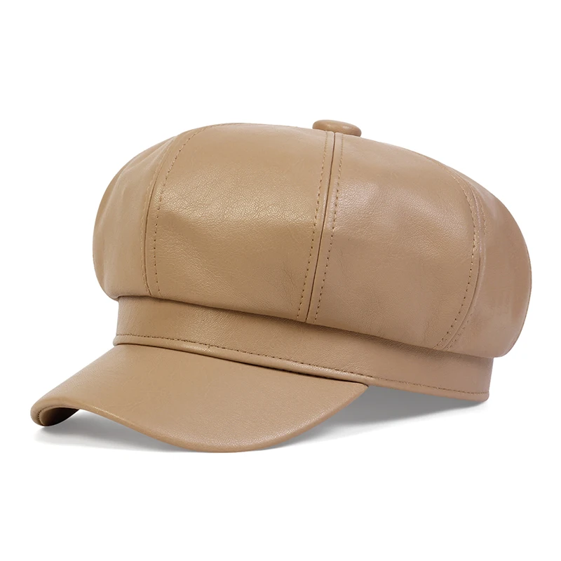 Unisex PU Leather Octagonal Hat Military Hats Flat Top Baseball Caps For Women Men Outdoor Sports Cadet Sunscreen Hat