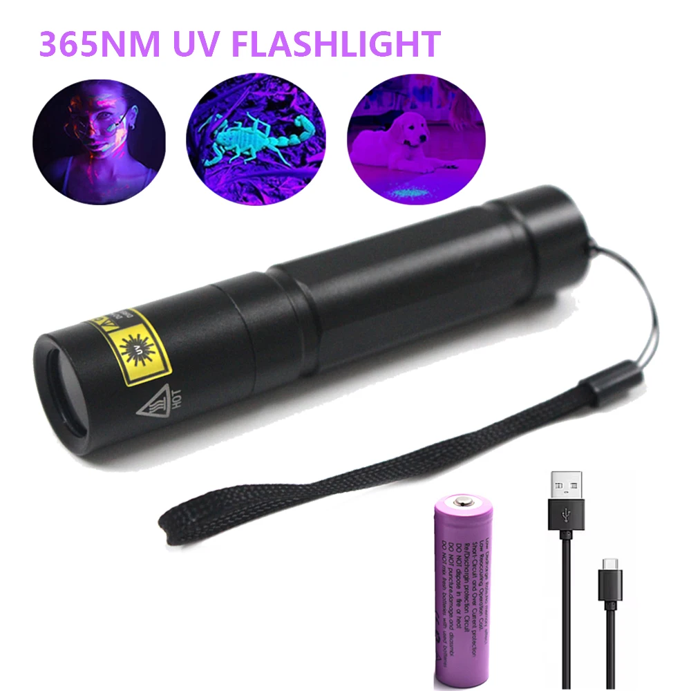 High Power Ultra Violet LED Light, 365nm UV Flashlight, Black Light, Pet Urine Stains Detector, Marker, 18650 Torch, 5W