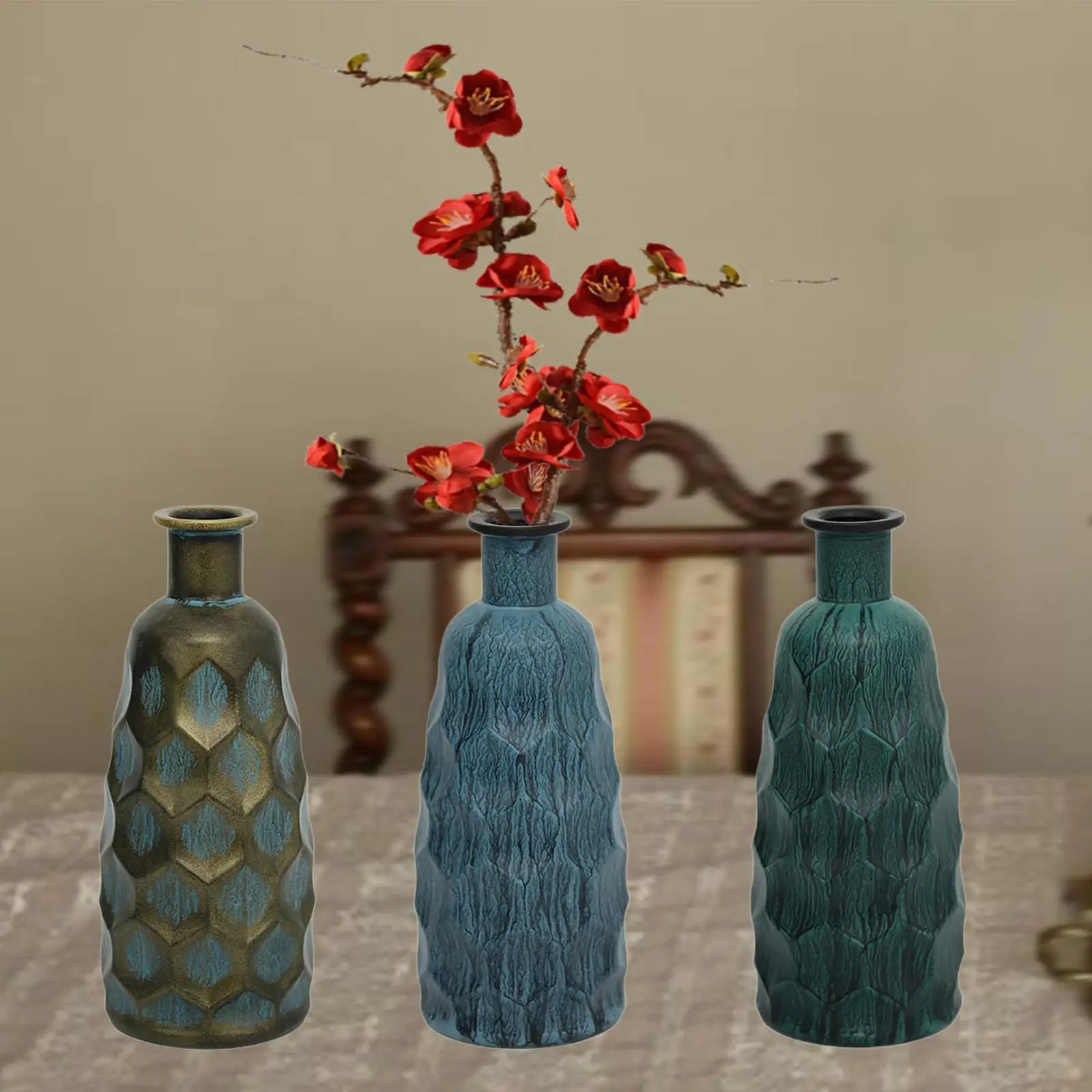 مزهرية ريفية زجاجية بتصميم عتيق لهدايا عيد الميلاد حاوية نباتات ديكور منزلي لمدخل الرف وطاولة الطعام وغطاء الشرفة #3