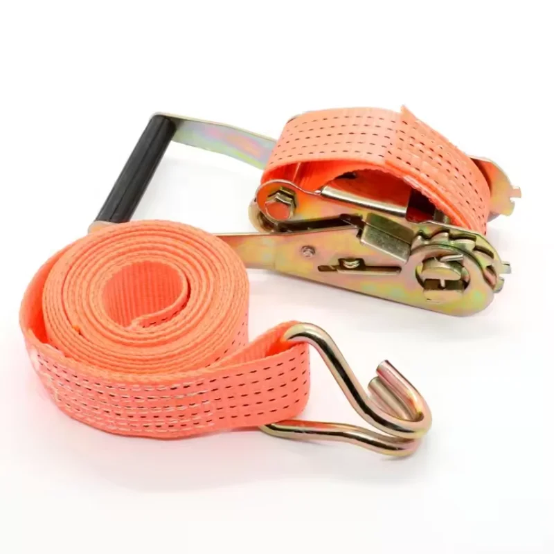 ヘビーデューティーポリエステルトラックカーゴラチェットタイダウンストラップセット、2パック、フック付きラッシングストラップ、車両および機器用