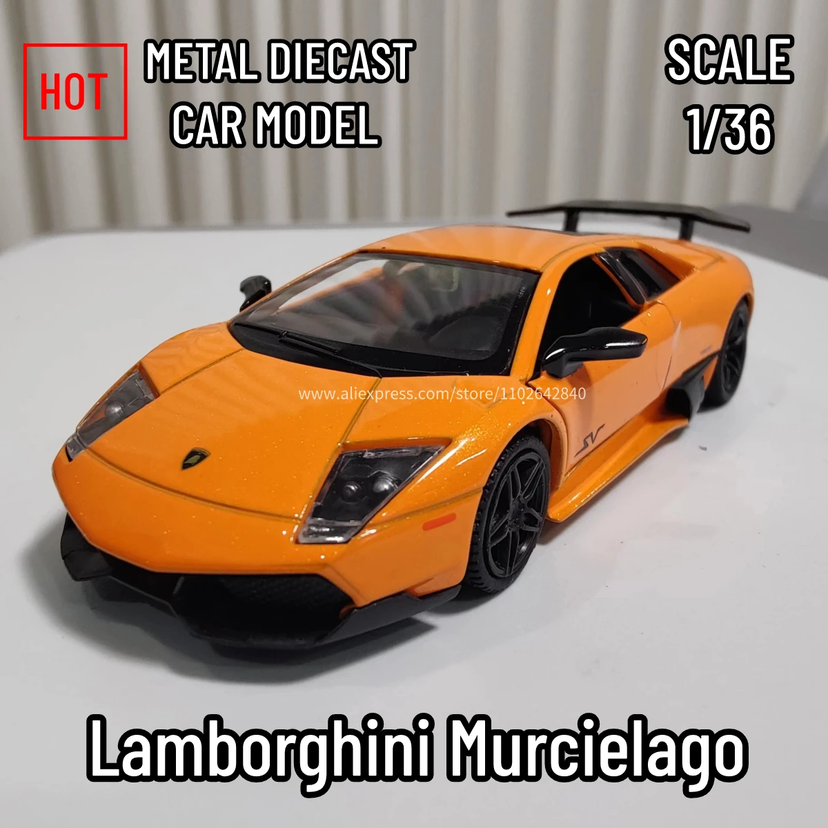 1:36 Car Model Lamborghini Murcielago Scale Metal Diecast Replica Home Office Miniature Art Vehicle Hobby Decoration Kid Boy Toy