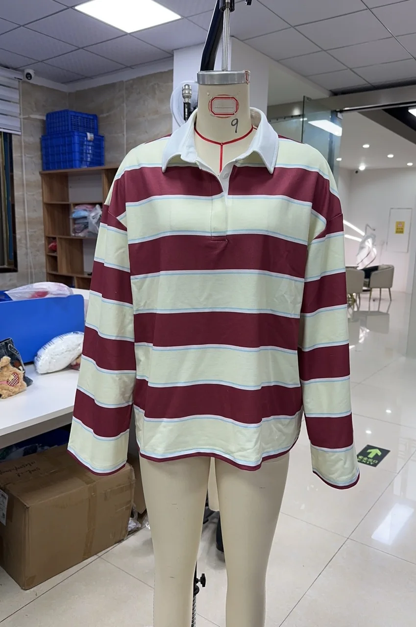 Camiseta informal para mujer, Tops de manga larga a rayas con cuello vuelto, Tops de manga larga para mujer, Tops informales cómodos para otoño