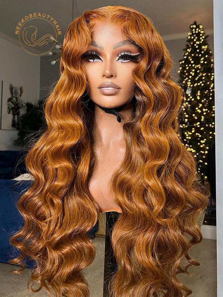 

Highlight Wig Human Hair Brown Lace Front Wig Wavy 13x6 Transparent Lace Frontal Wig Ginger Brown Colored Hair Virgin Brazilian