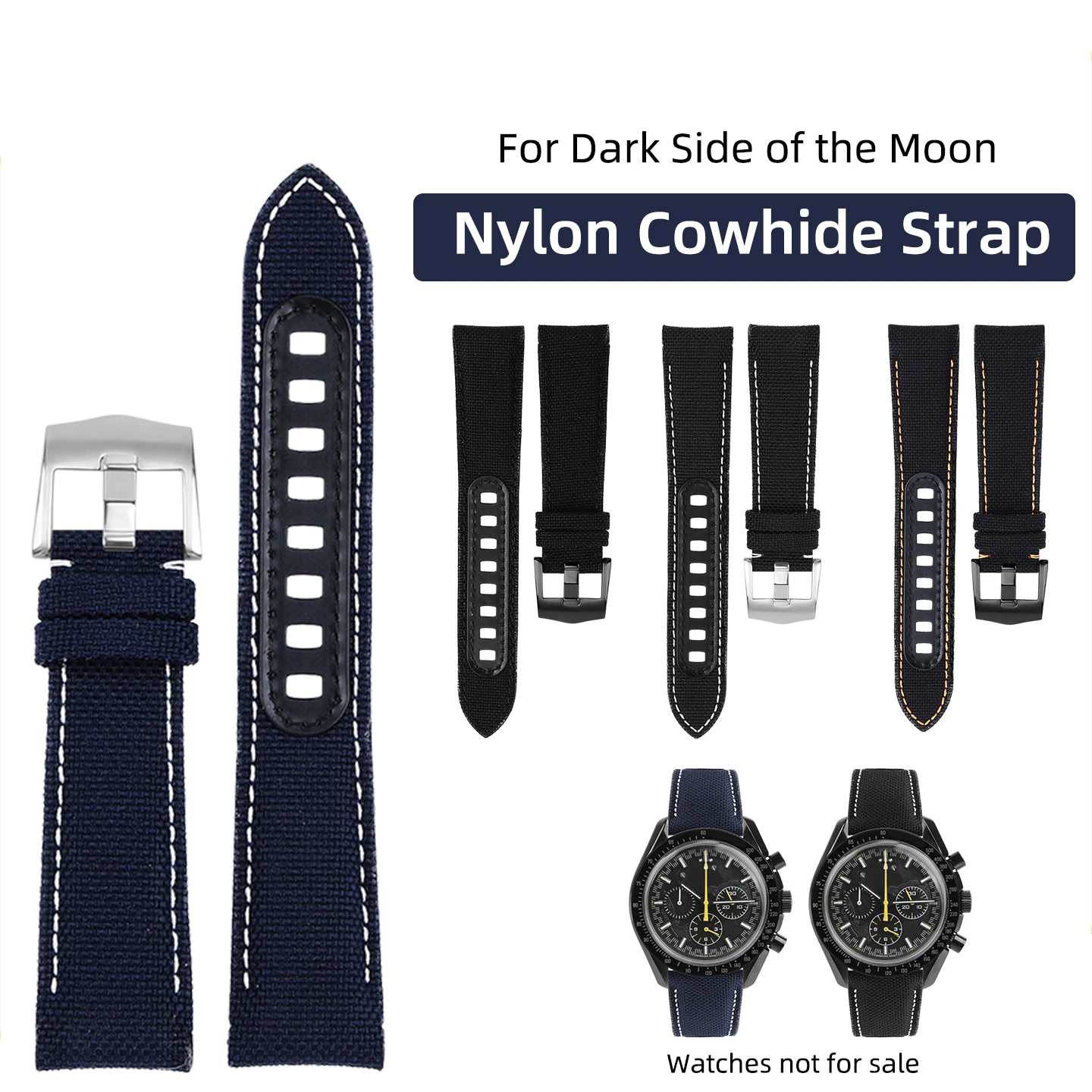 For Omega Speedmaster Dark Side of the Moon Apollo 8 44.25mm Men 21mm Nylon Canvas Watch Strap Cowhide Lining Replacement Band