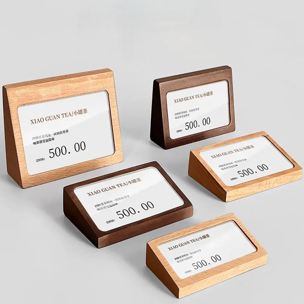 5pcs 78x38mm Wooden Acrylic Sign Holder Display Stand Menu Paper Name Card Holder Small Price Label Card Tags