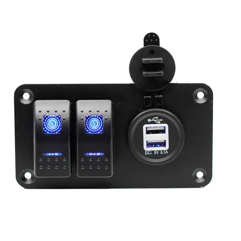 

3 Gang Rocker Switch Panel with 3.1 Amp Dual USB Charger Waterproof 12V 24V DC Rocker Switch with Night Glow Stickers