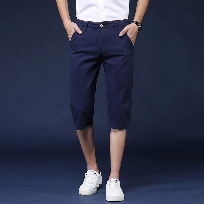 

Летние эластичные повседневные свободные тонкие прямые брюки в корейском стиле для мужчин, молодежные, энергичные, из смесового хлопка, длинные шорты