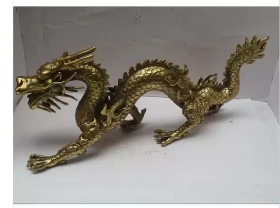 

Copper Brass Exquisite Home Long 11 inch Metal crafts Home Decoration Chinese Brass Carved Dragon Statue dragon Sculpture