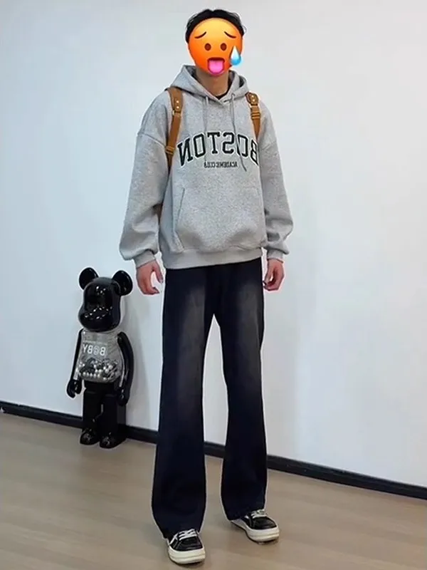 

Мужские джинсы American Style с флисовой подкладкой, расклешенные, со средней посадкой, прямые, из денима, осенне-зимние, двухцветные