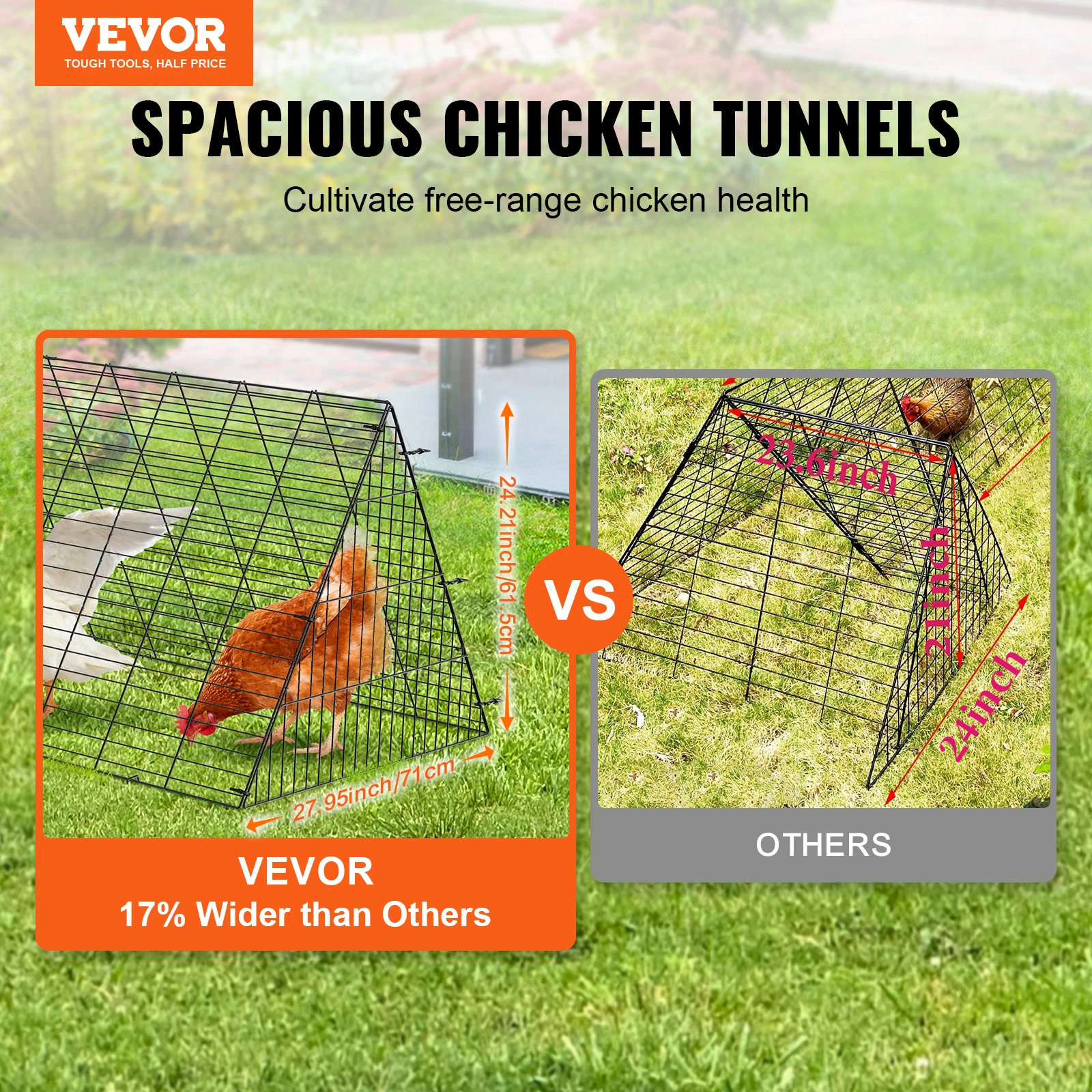 VEVOR Chicken Tunnels 157.5 x 39.4 x 24.2 in(LxWxH) Chicken Tunnels for Yard Portable Chicken Tunnels for Outside Corner Frames