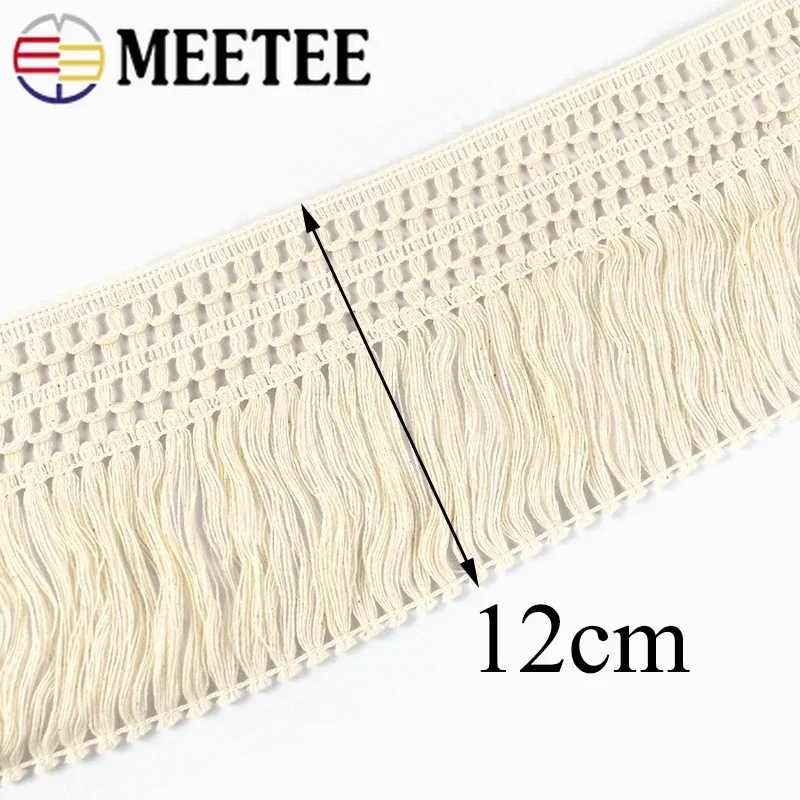 2/4/8Meter Meetee 12cm Cotton Fringe Tassels Lace Fabric Long Ribbon Trim for Sofa Curtain Knot Decor DIY Sewing Crafts Material