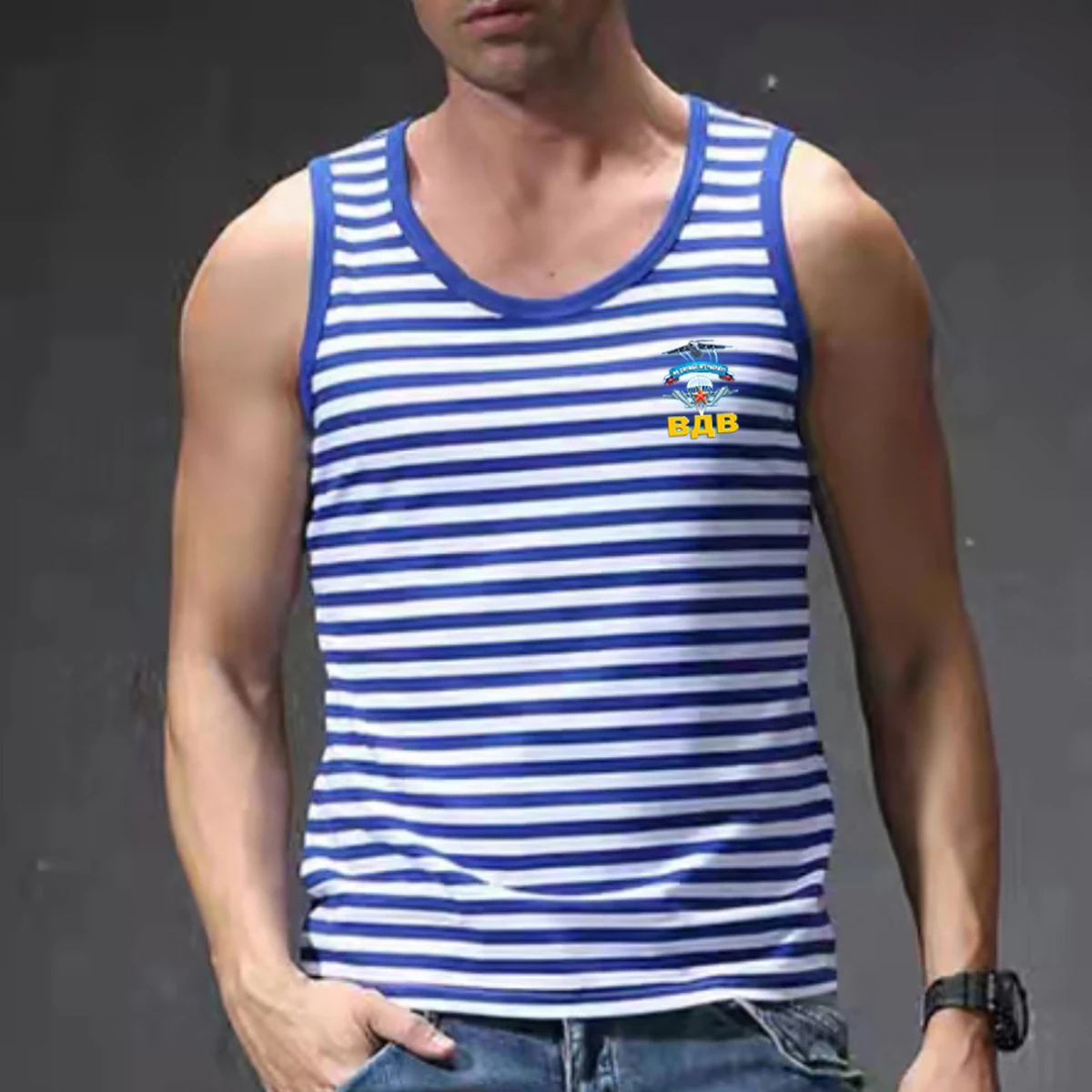 Soviet Russian Airborne Troops VDV Paratroops Striped Tank Top 100% Cotton O-Neck Shirt Mens Sailor Stripes Vest Telnyashka Tops