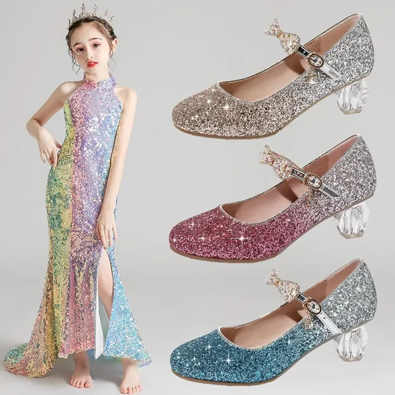 

Princess Girl High Heel Shoe Fashion Children Dance Kids Crystal Party Dress Shoes