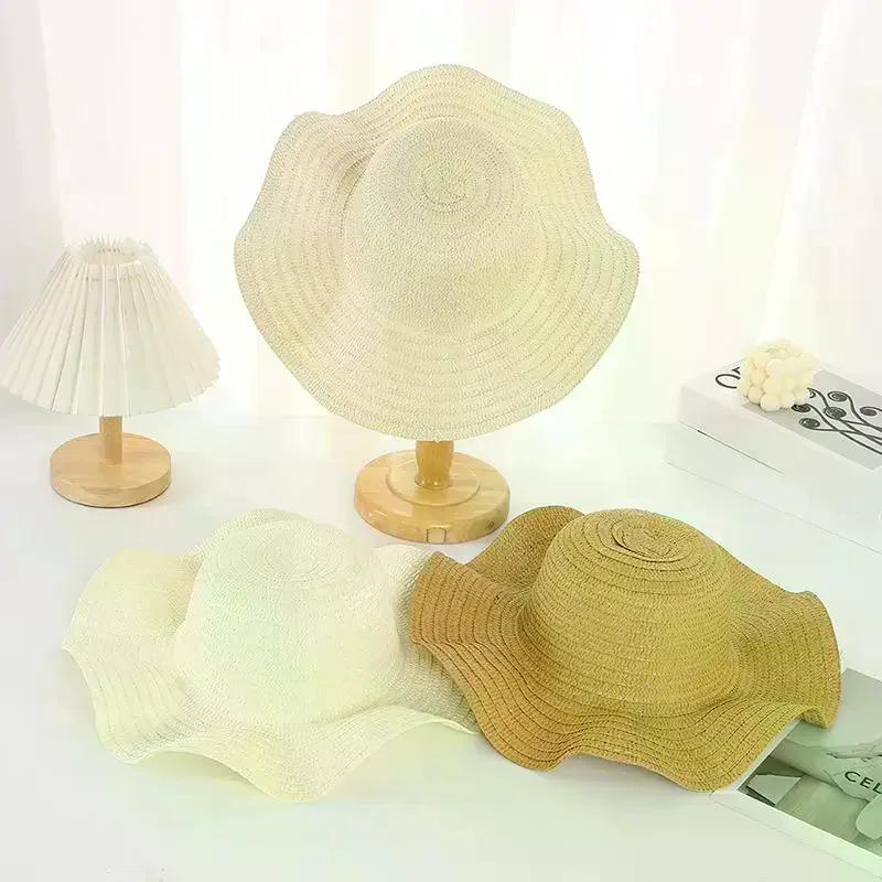 Summer Beach Wavy Edge Wide Brim Straw Hat For Seaside Vacation Women Outdoor Sun Cap