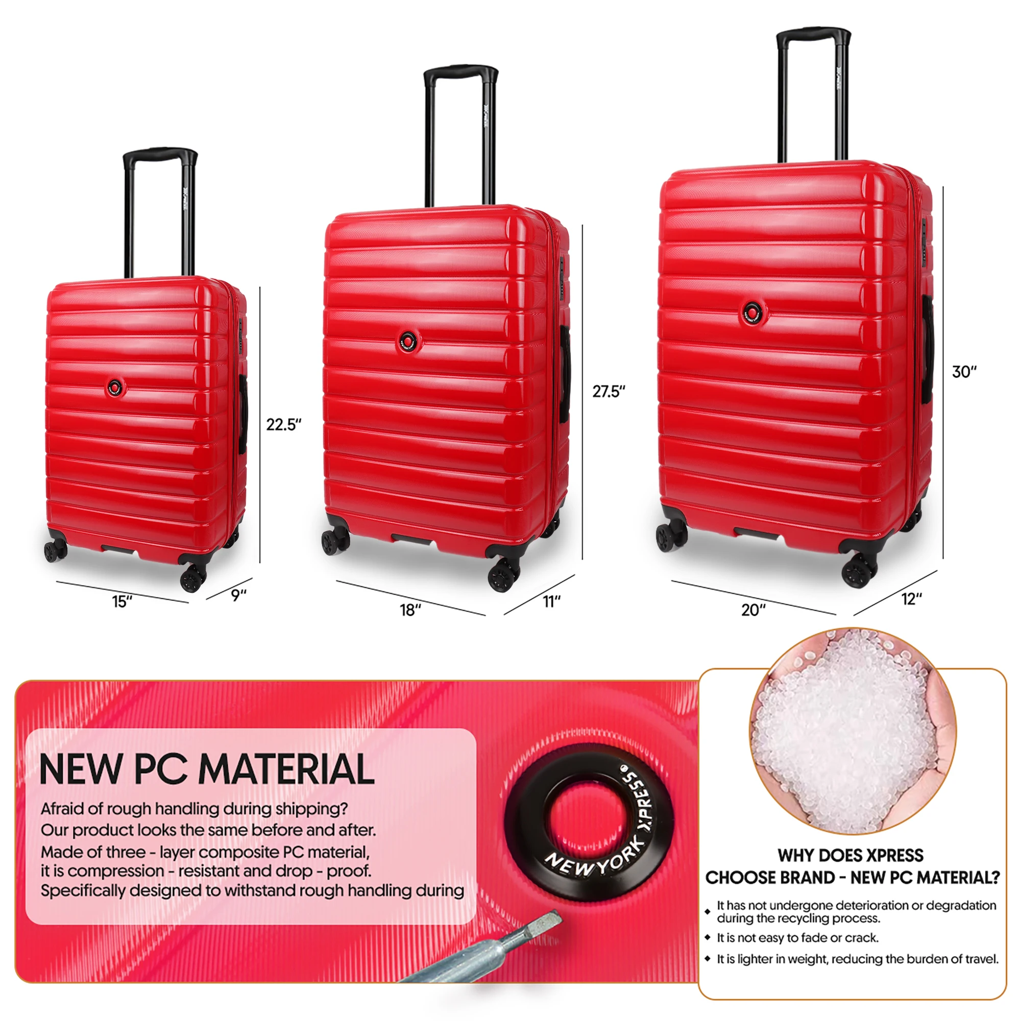 3-in-1 Large Capacity Traveling Storage Suitcase Luggage 3 Piece Set Waterproof w/Telescopic Handle Meet Various Travel Needs