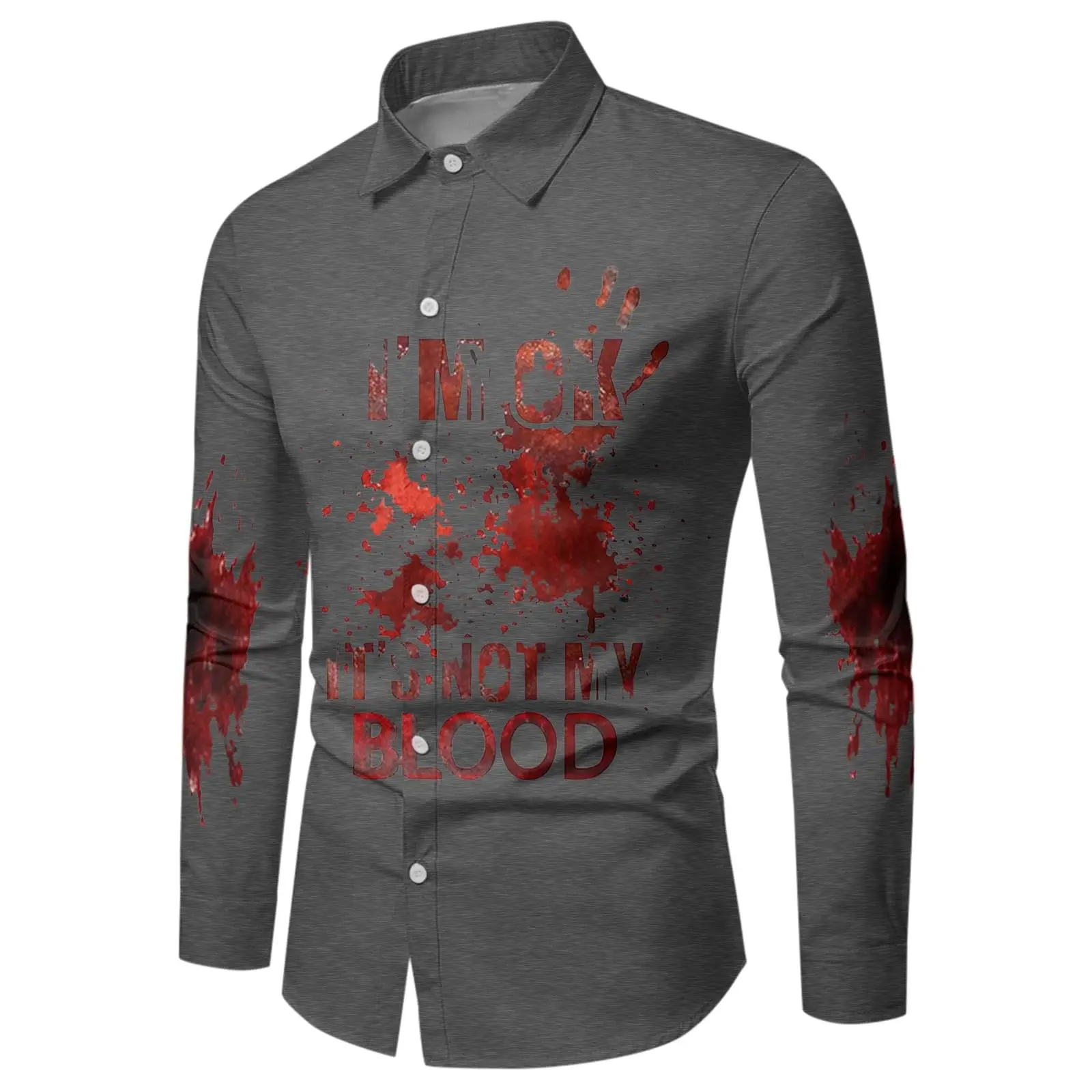 Men\'s Halloween Shirt Lapel Holiday Party Shirt Men\'s Casual Street Short Sleeve Fashion Simulation Wound Scar Print Shirt