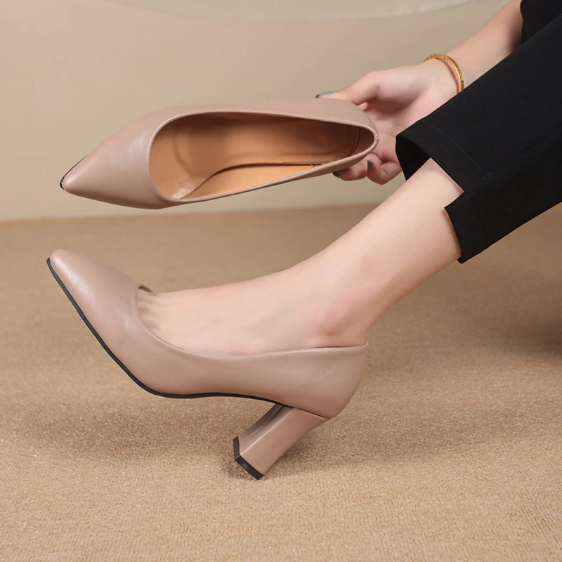 New High Heels Dress Shoes Women New Korean Style Pointed Shallow Mouth Thick Heel Fashion Shoes Sapatos De Mujer