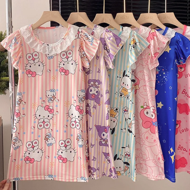 

Kawaii Sanrio Hello Kitty My Melody Y2K Children's Nightgowns Pyjamas Anime Kuromi Summer Cute Cartoon Thin Girls' Homewear Gift