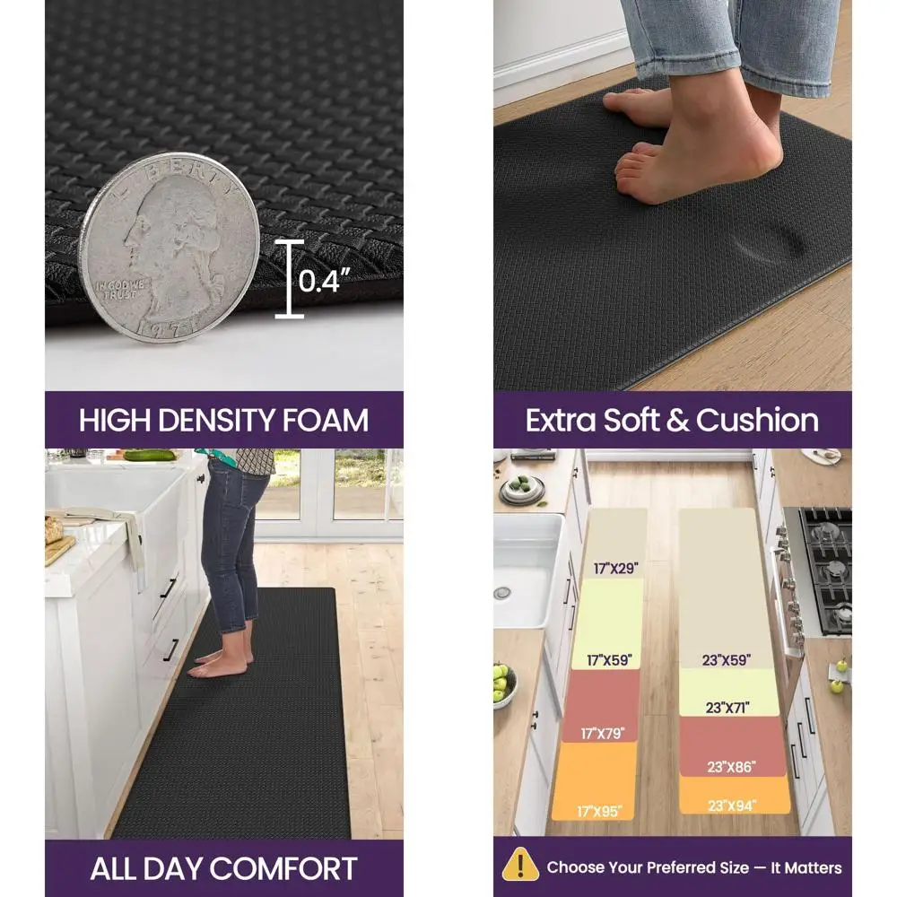 

Cushioned Anti-Fatigue Kitchen Floor Mats, 23x94, Long Waterproof Runner Rug, Comfort Memory Foam Padding for Sink and Laundry A