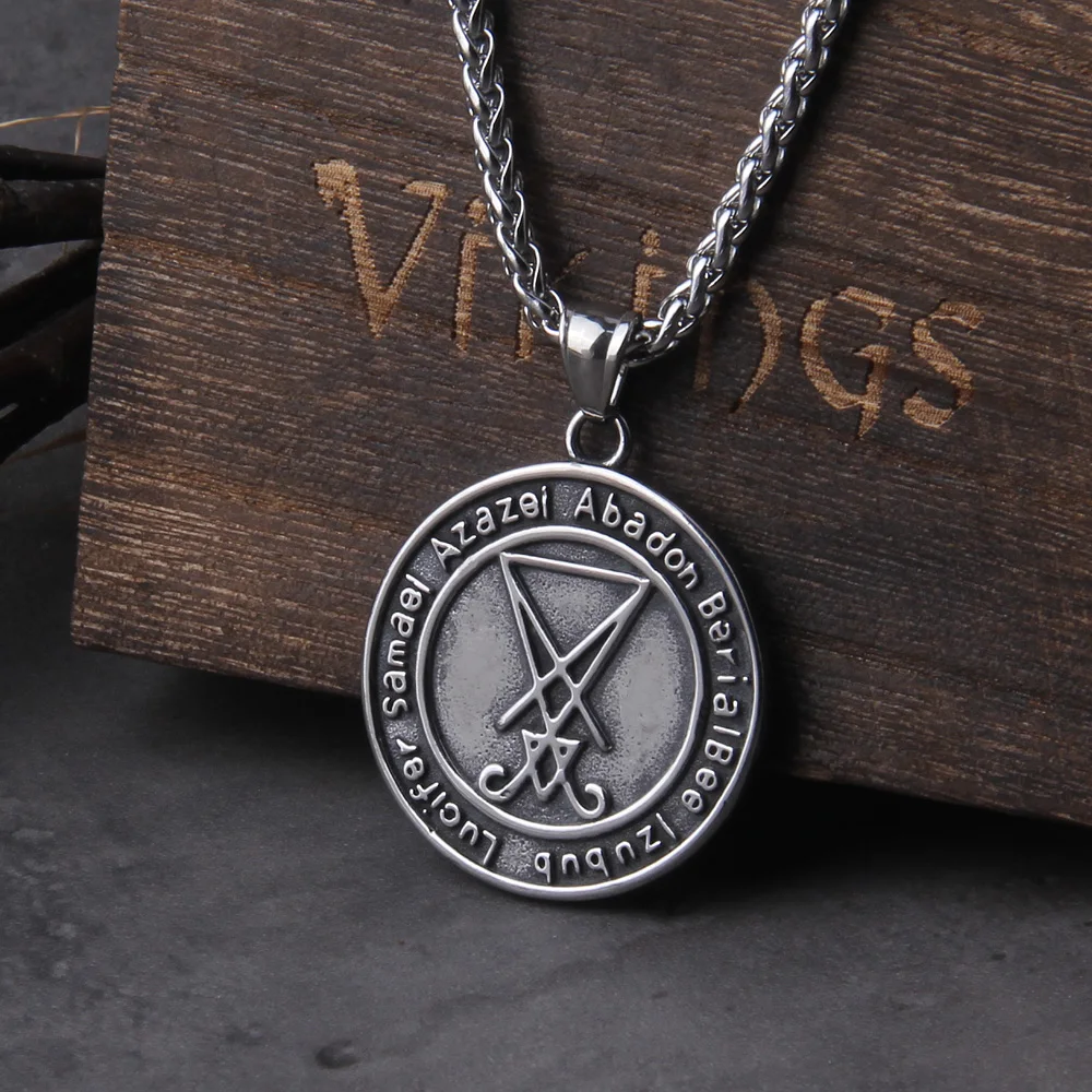 Large Talisman Baphomet Stainless Steel Necklace Pendant for Men/Women Goat PIN Jewerly Satanic PIN Lucifer Patch collier homme
