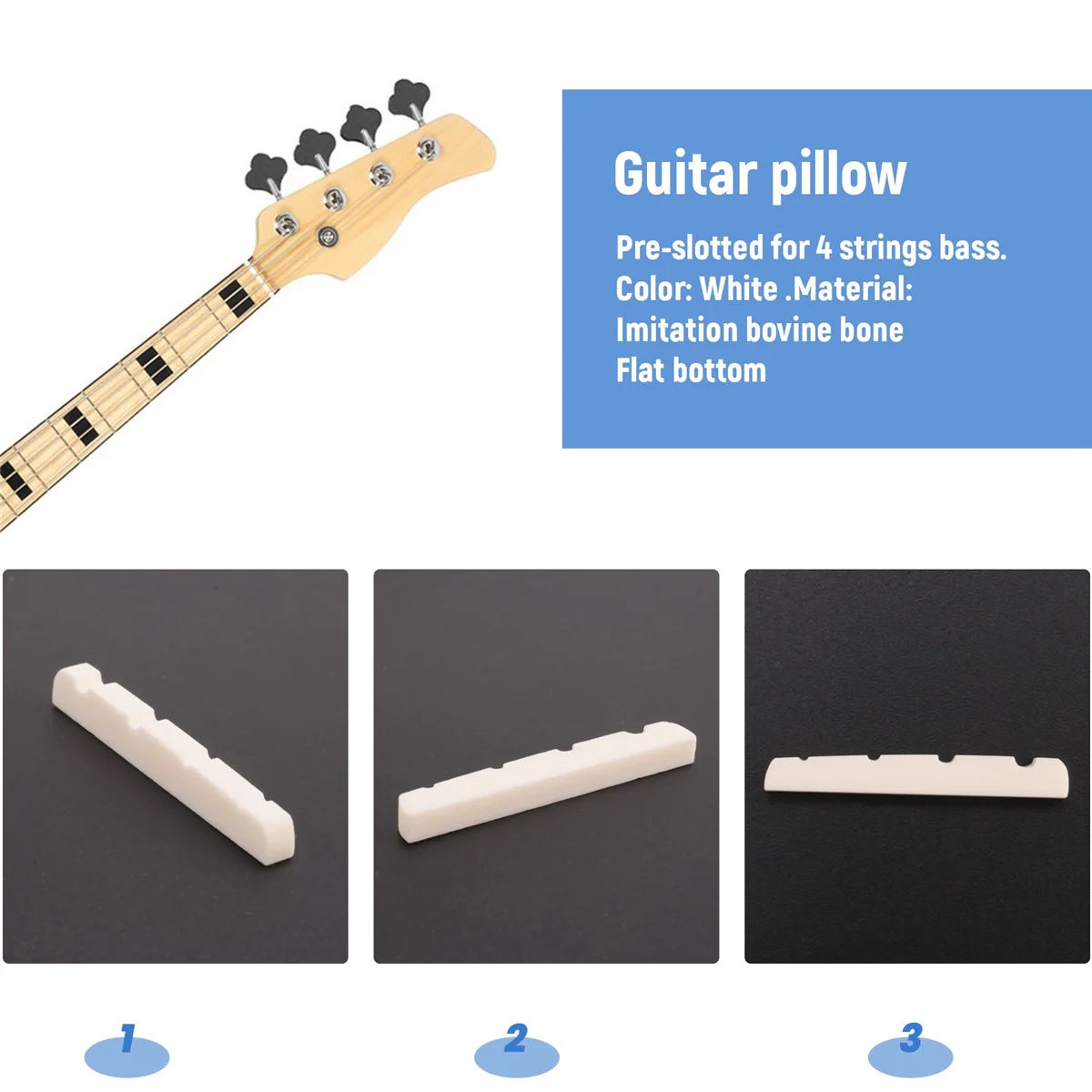 SMIEA Pre-slotted ด้านล่างแบน Bone Bass Nut สําหรับ 4 String Fender PB JB Precision Bass Jazz Bass, 38x3.5x5/4.5 มม.