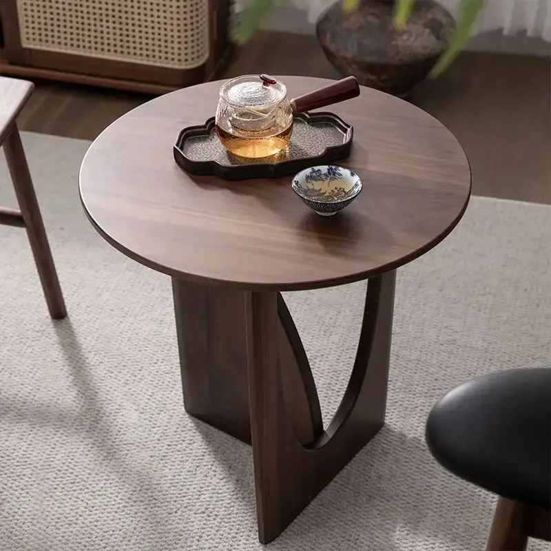 %Nordic Round Solid Wood Edge A Few Corners A Few Black Simple Coffee Table Sofa Side Table Bedroom