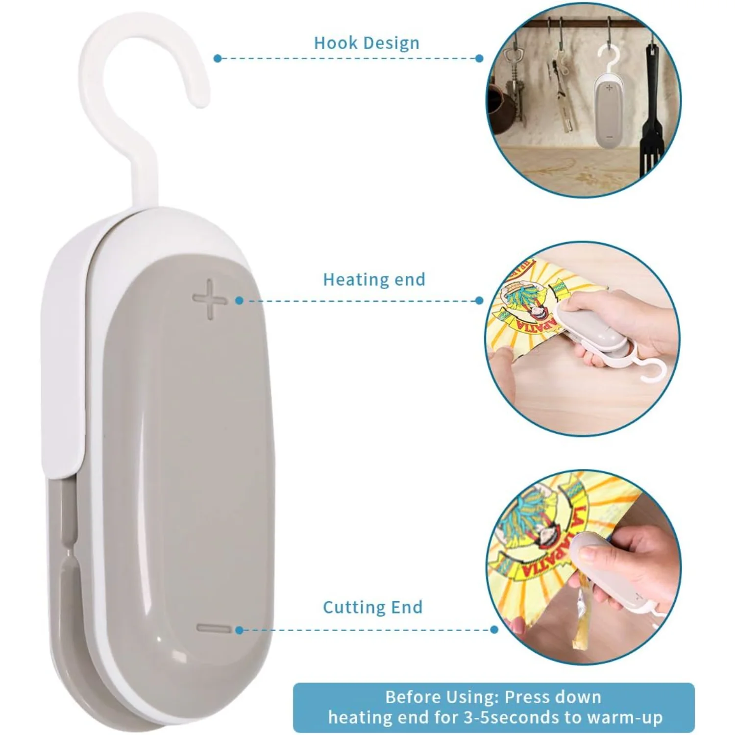 2팩 미니 백 실러, 휴대용 열 진공 실러 플라스틱 실러, 2 in 1 열 밀봉 및 비닐 봉투 식품용 미니 식품 실러
