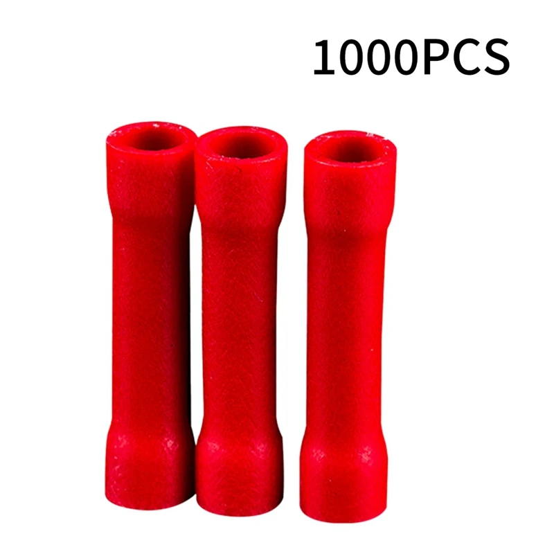 1000PCS BV1.25 Fully Insulated Intermediate Connector Long Red Intermediate Tube Sleeve Cold Press Terminal