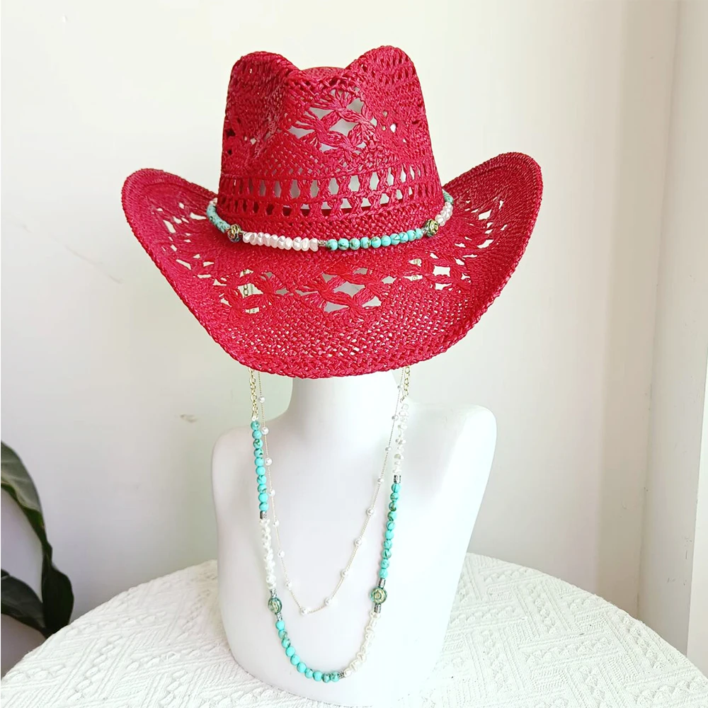 

Double chain woven straw jazz cowboy hat - Ruslan Baginskiy - Women Same turquoise pearl chain | Luisaviaromacowboy hat