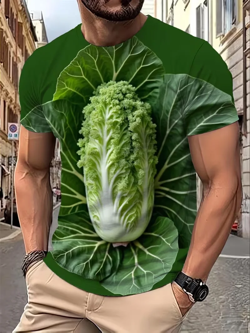 Lustige Kohl- und Salat-T-Shirts mit 3D-Gemüsedruck für Männer und Frauen, Kurzarm-T-Shirt, Harajuku Y2K Tops, Übergroße T-Shirts, Herrenbekleidung – Detail 3
