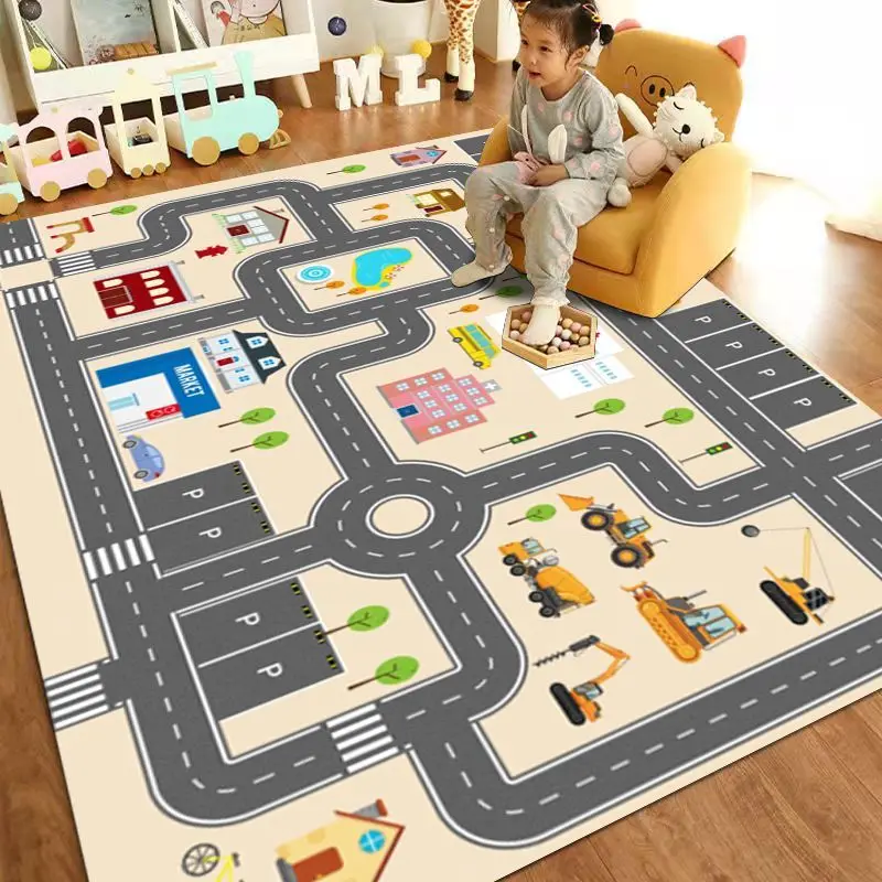 Polymères d'activités pour bébés 100x200cm Tapis pliant pour bébé, Tapis de stationnement pour enfants, Tapis de sol pour jeu de trafic urbain