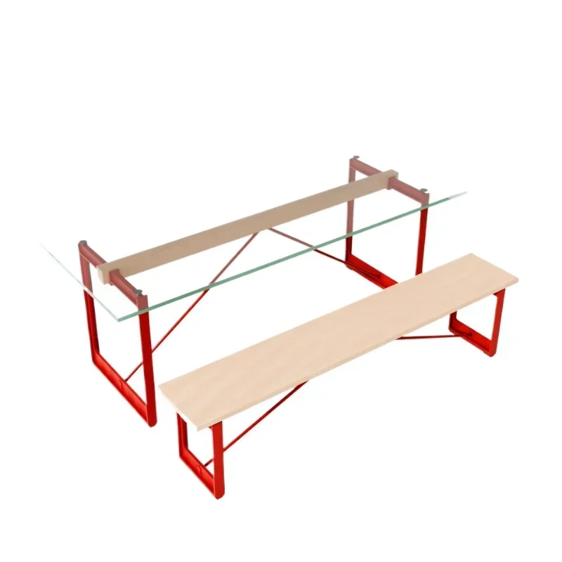 

Workbench, solid carbon steel, solid wood tempered glass industrial dining table