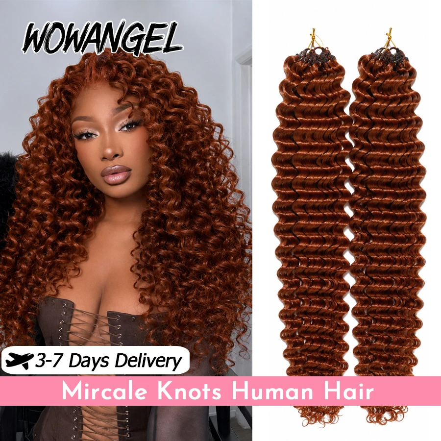 WOWANGEL 33 #   Extensions de cheveux en crochet pré-bouclées 100% cheveux humains, ondulations profondes brun rougeâtre, nœuds miracle, pour tresses bohèmes