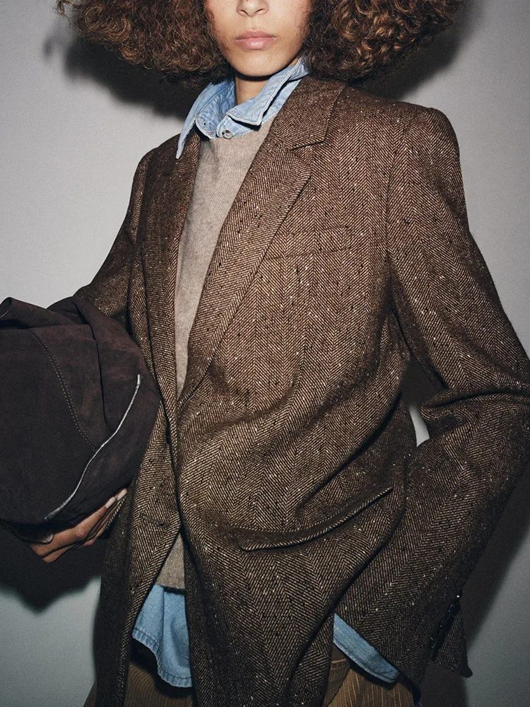 

Faionable Sweet Plaid Suit Jaet Women's New Arrival Winter 2025 Commute Sle Loose Fit Long Sve Button Closure