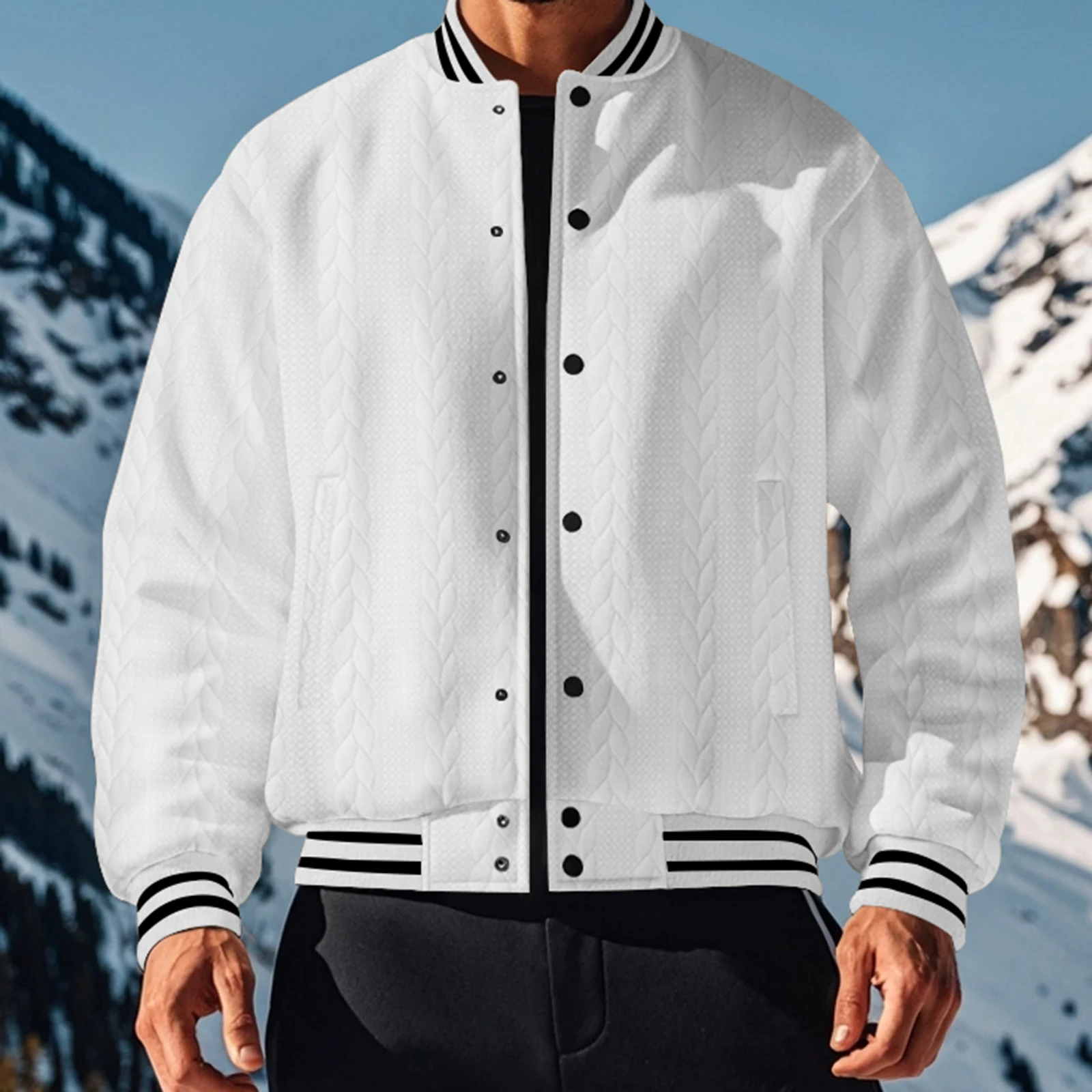 Men's Fall Varsity Jackets Long Sleeve Stripe Stand Collar Baseball Coats Button Down Tops