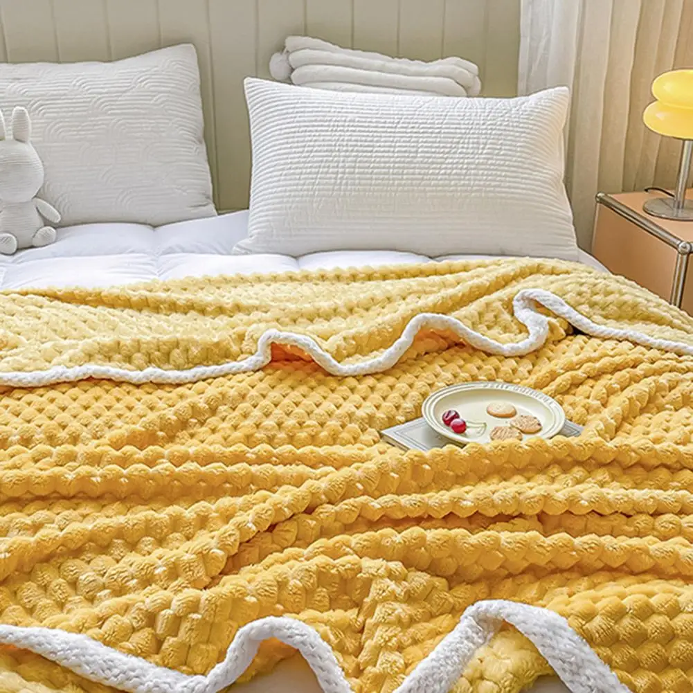 

Winter Blanket Cozy Double-sided Fluff Plush Winter Blanket for Home Travel Thickened Machine Washable Solid Color Bed Sofa